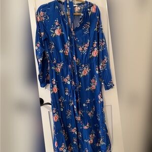 LOFT Blue Floral Print Tiered Maxi Dress